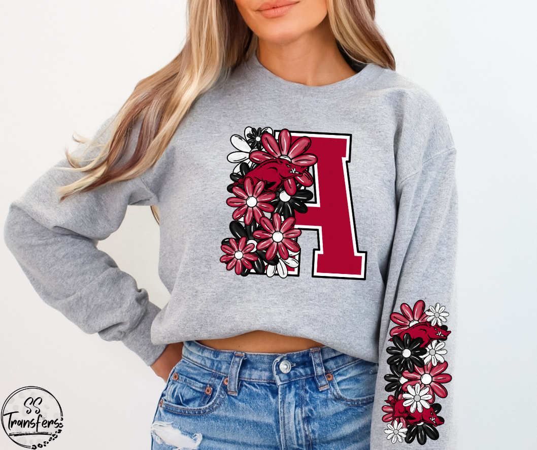 Floral Letter Pro+College Teams (w/ Sleeve Option) DTF Transfer