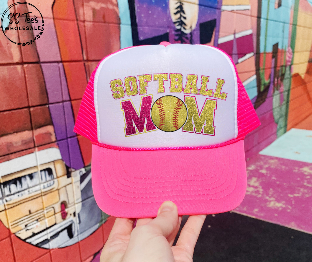 Softball Mom Faux Glitter Hat DTF/Sub Transfer