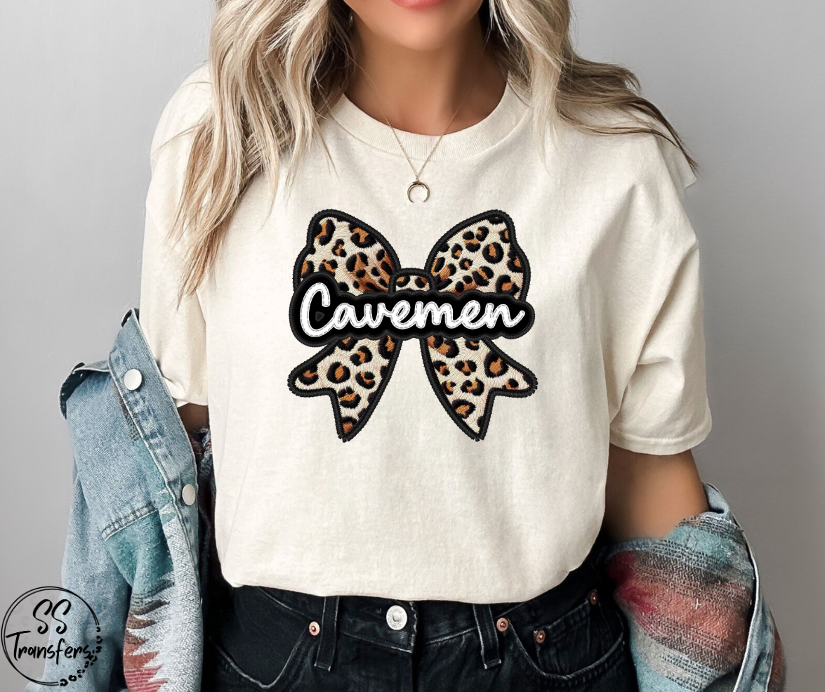 Faux Embroidered Leopard Bow Mascots (Multiple Teams) DTF Transfer