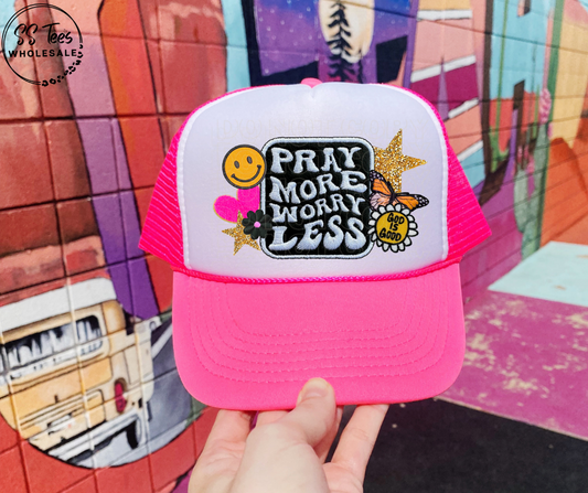 Pray More Worry Less Faux Embroidered Hat DTF/Sub Transfer