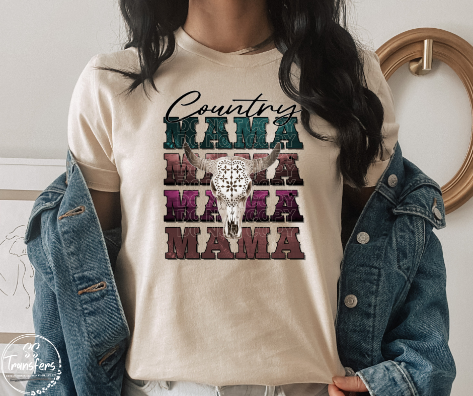 Country Mama Longhorn DTF Transfer