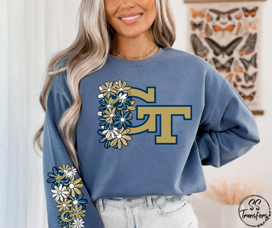 Floral Letter Pro+College Teams (w/ Sleeve Option) DTF Transfer