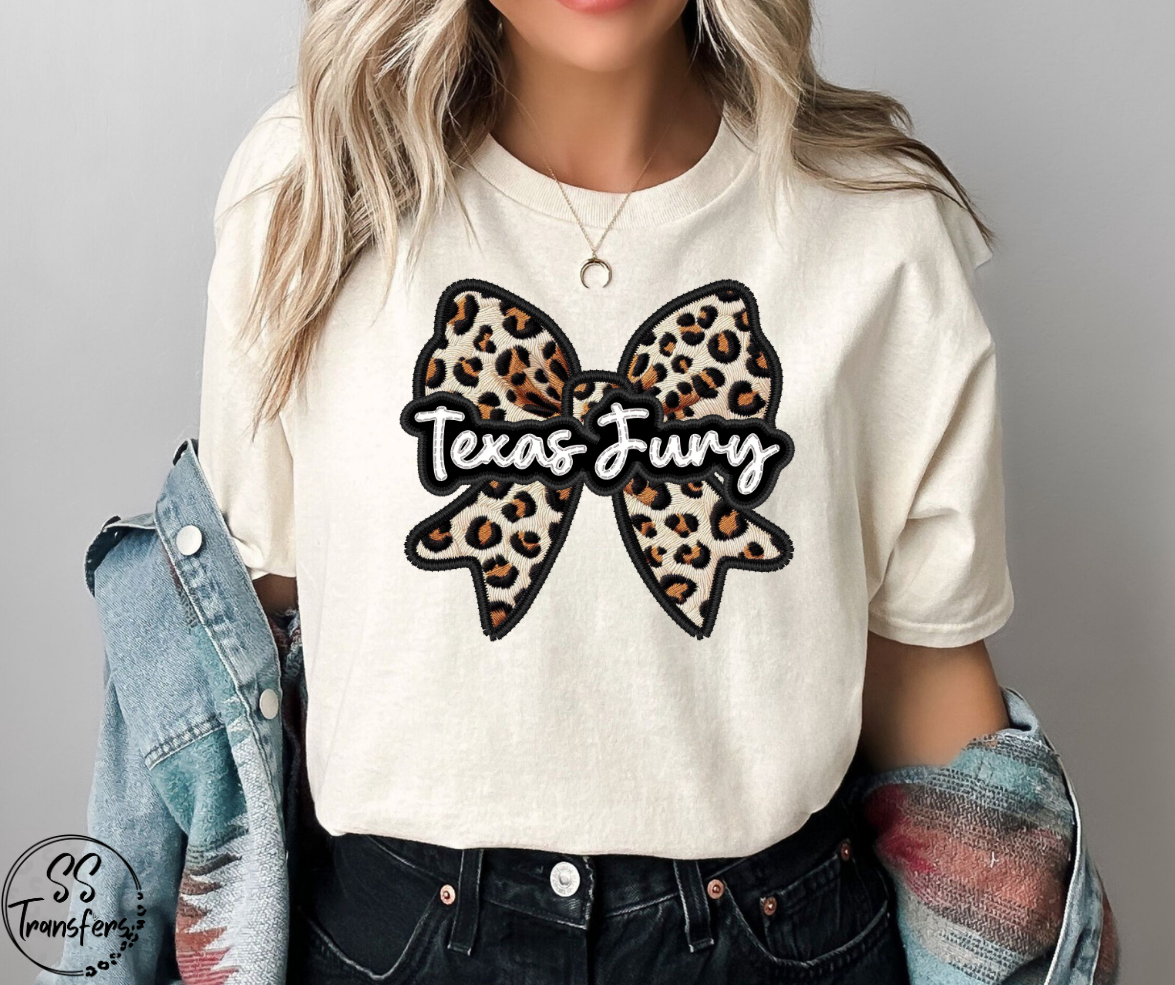 Faux Embroidered Leopard Bow Mascots (Multiple Teams) DTF Transfer