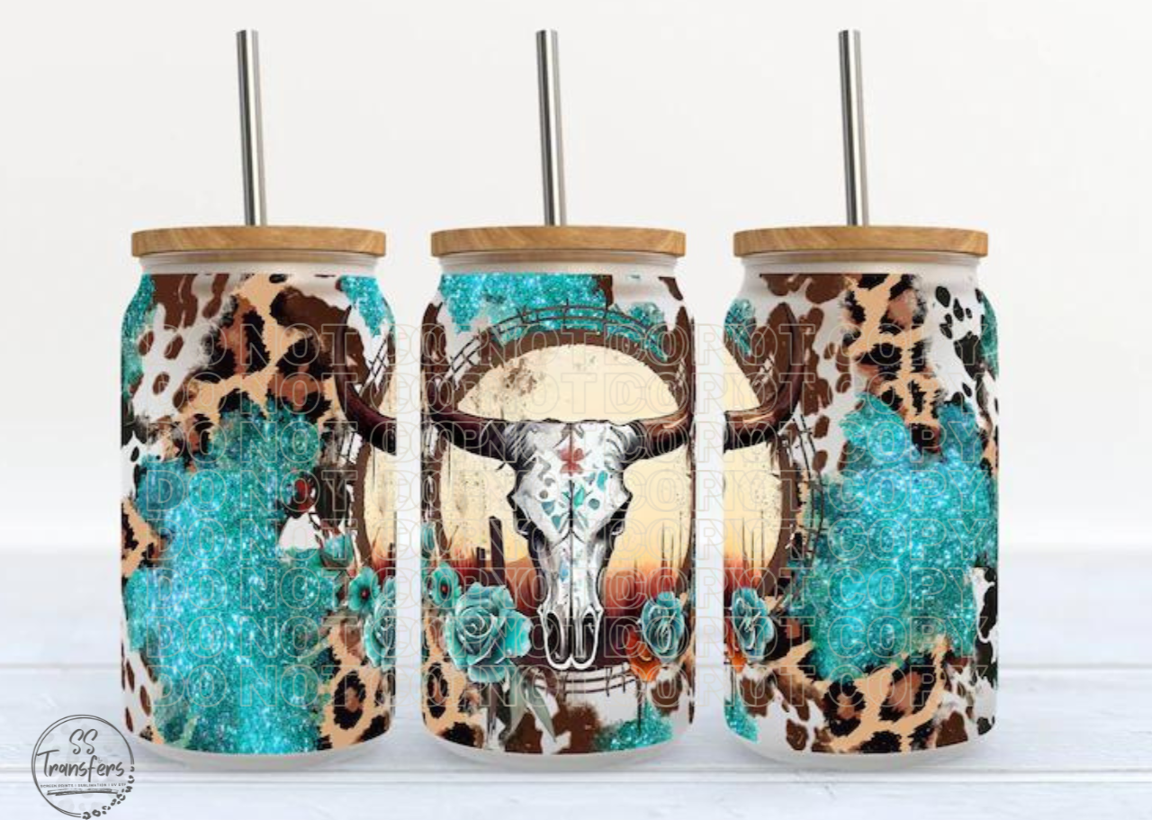 Turquoise and Leopard Longhorn Libbey UV Wrap