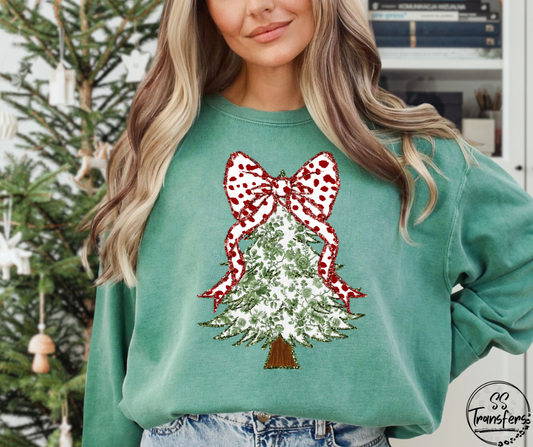 Green Floral Tree Red Dot Bow DTF Transfer