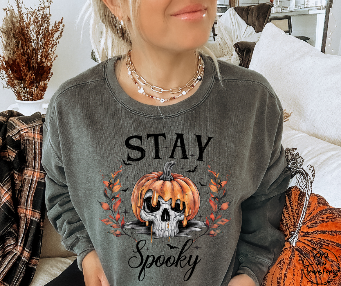 Stay Spooky Pumpkin Skull DTF Transfer