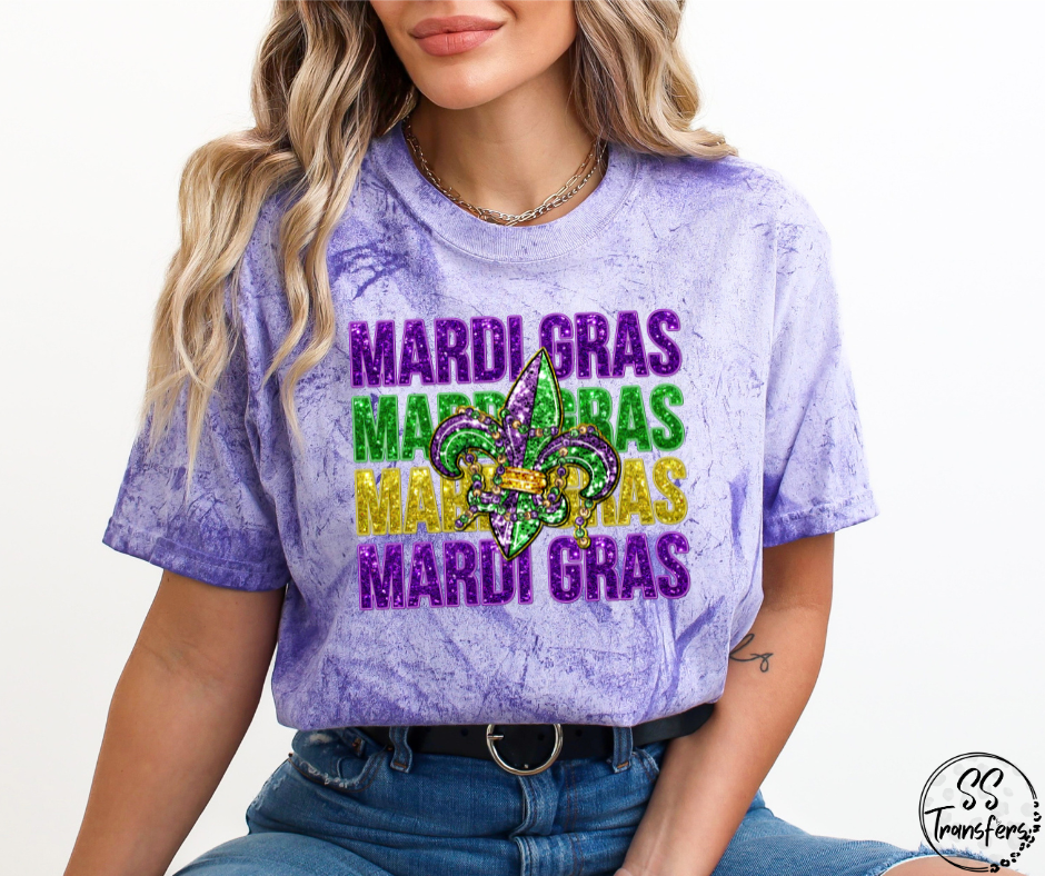 Mardi Gras Stacked Faux Glitter DTF Transfer