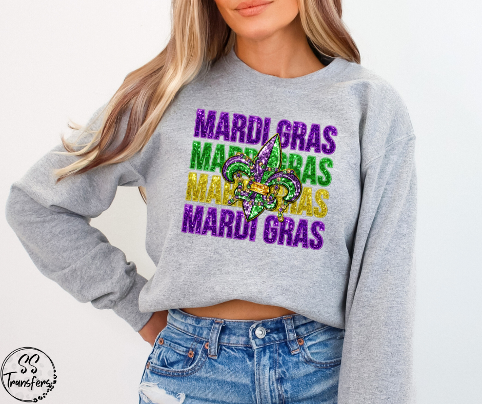 Mardi Gras Stacked Faux Glitter DTF Transfer