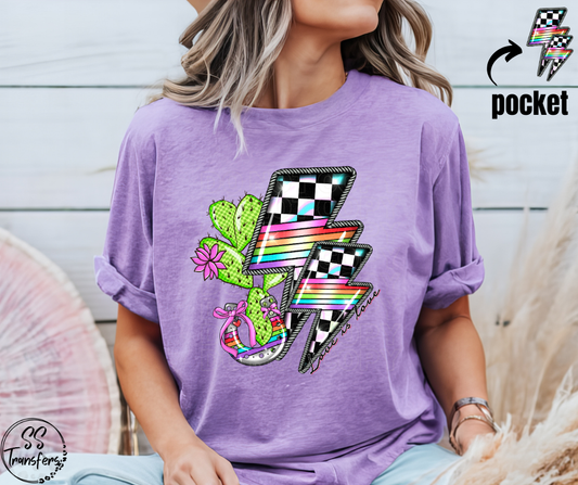 Cactus and Checkered Rainbow Bolt (Pocket Included) DTF Transfer