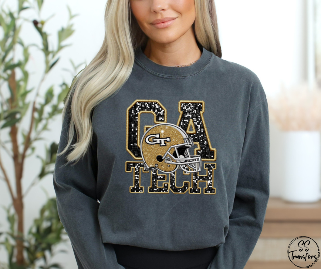 College Faux Embroidery/Glitter Football (Multiple Teams) DTF Transfer