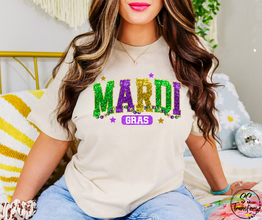 Mardi Gras Faux Glitter Varsity Bold DTF Transfer