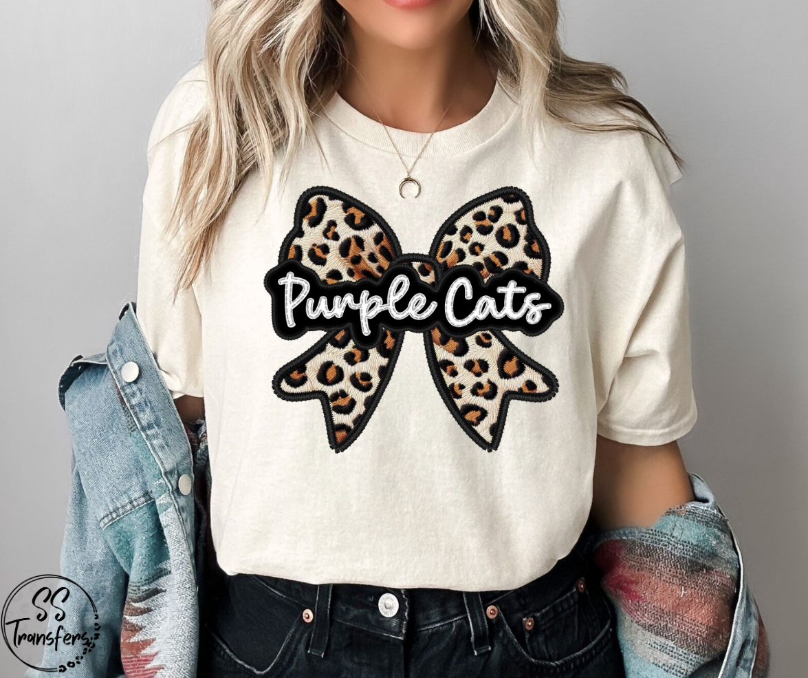 Faux Embroidered Leopard Bow Mascots (Multiple Teams) DTF Transfer