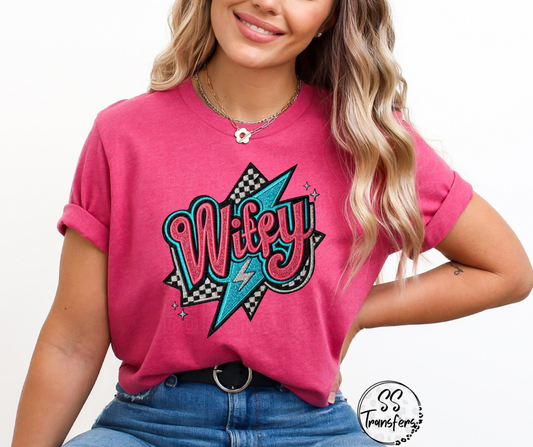 Wifey Faux Embroidered Retro DTF Transfer