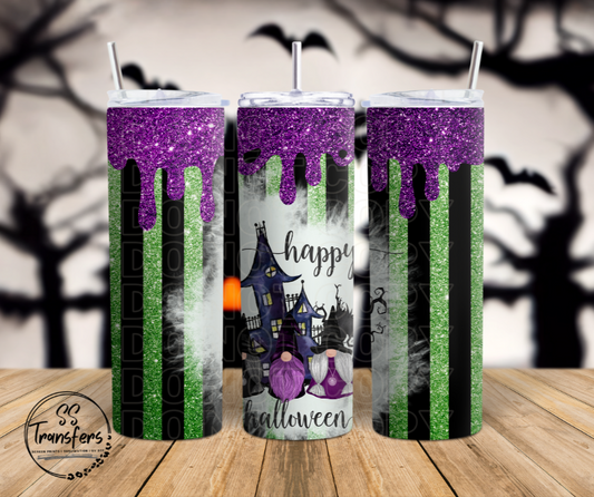 Striped Halloween House and Gnomes Sub Tumbler Transfer