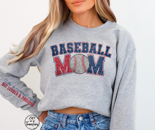 Baseball Mom Faux Glitter (w/Sleeve Option) DTF Transfer