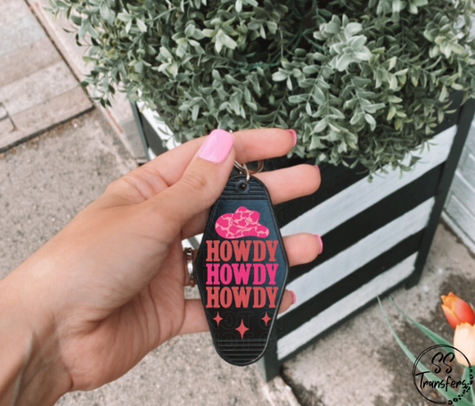 Pink Howdy Hat Motel UV Keychain