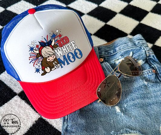 Red, White, and Moo Hat DTF/Sub Transfer