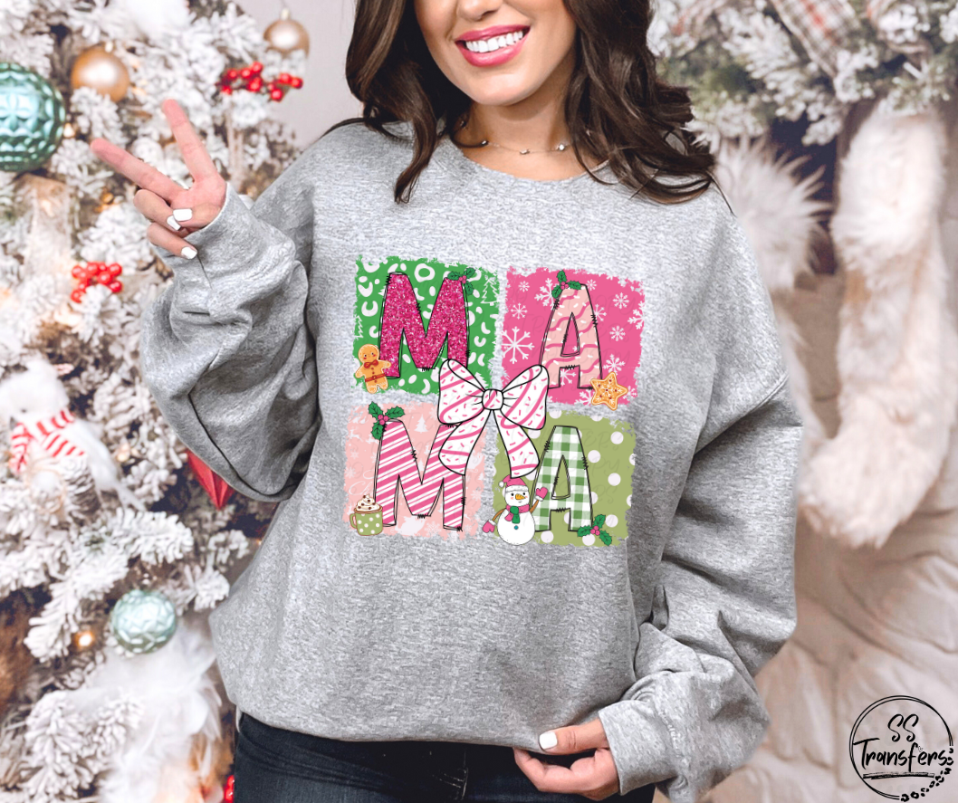 Mama Christmas Patchwork DTF Transfer