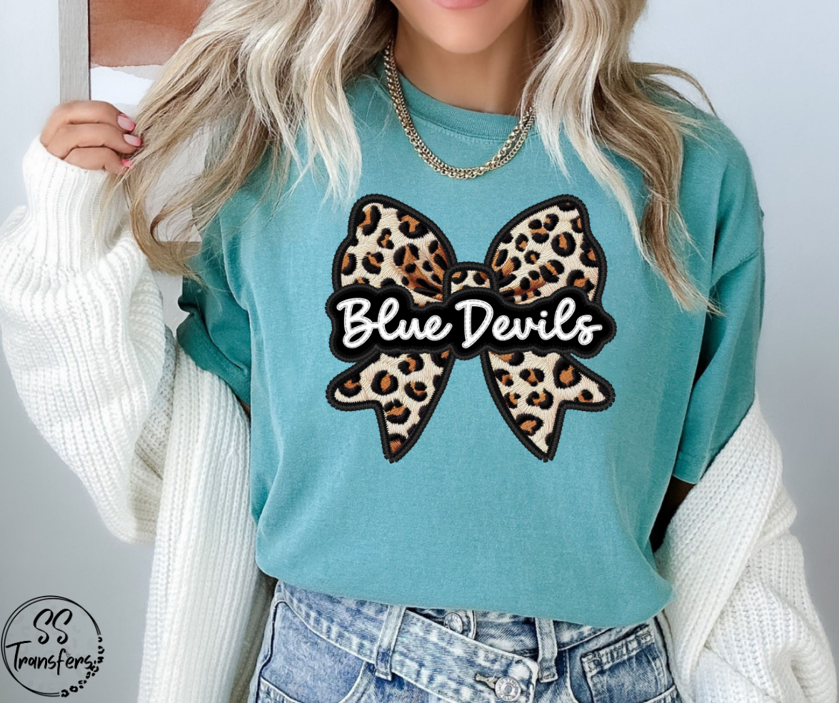 Faux Embroidered Leopard Bow Mascots (Multiple Teams) DTF Transfer