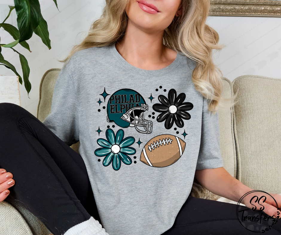 Helmet, Football, and Floral Eagles (w/ Sleeve Option) DTF Transfer