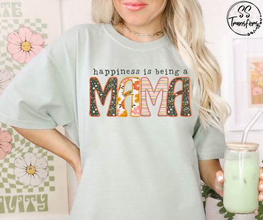 Happiness is Being a Mama Floral Letters DTF Transfer
