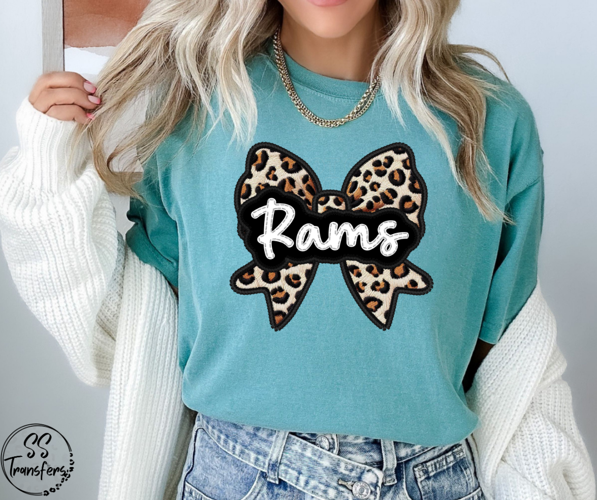 Faux Embroidered Leopard Bow Mascots (Multiple Teams) DTF Transfer