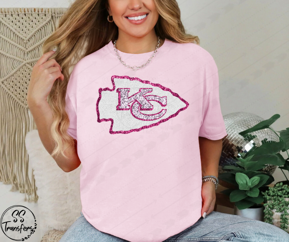 Pink KC Arrowhead Faux Sequins DTF Transfer