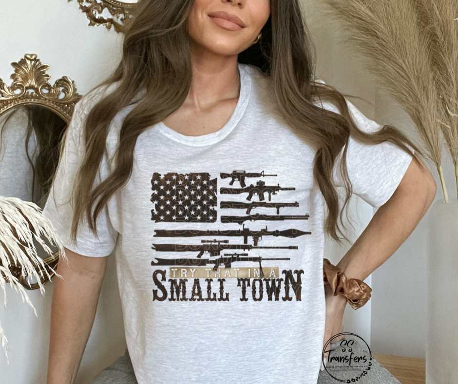 Try That in a Small Town Flag/Guns (Multiple Colors) DTF Transfer