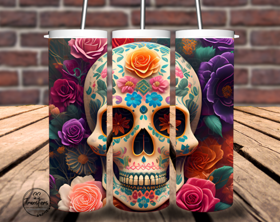 Sugar Skull & Flowers(Multiple Colors) Sub Tumbler Transfer
