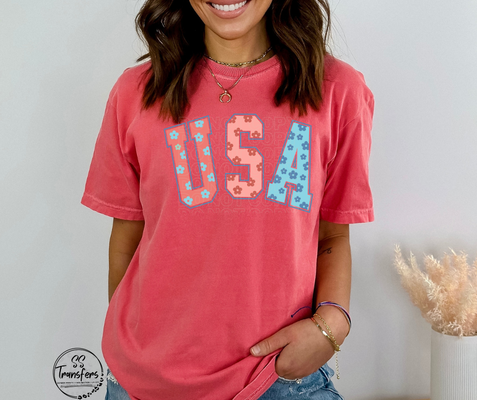 USA Retro Flowers DTF Transfer