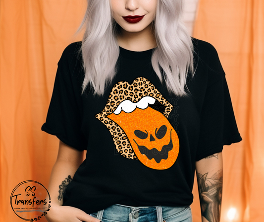 Leopard Lips & Pumpkin Tongue DTF Transfer