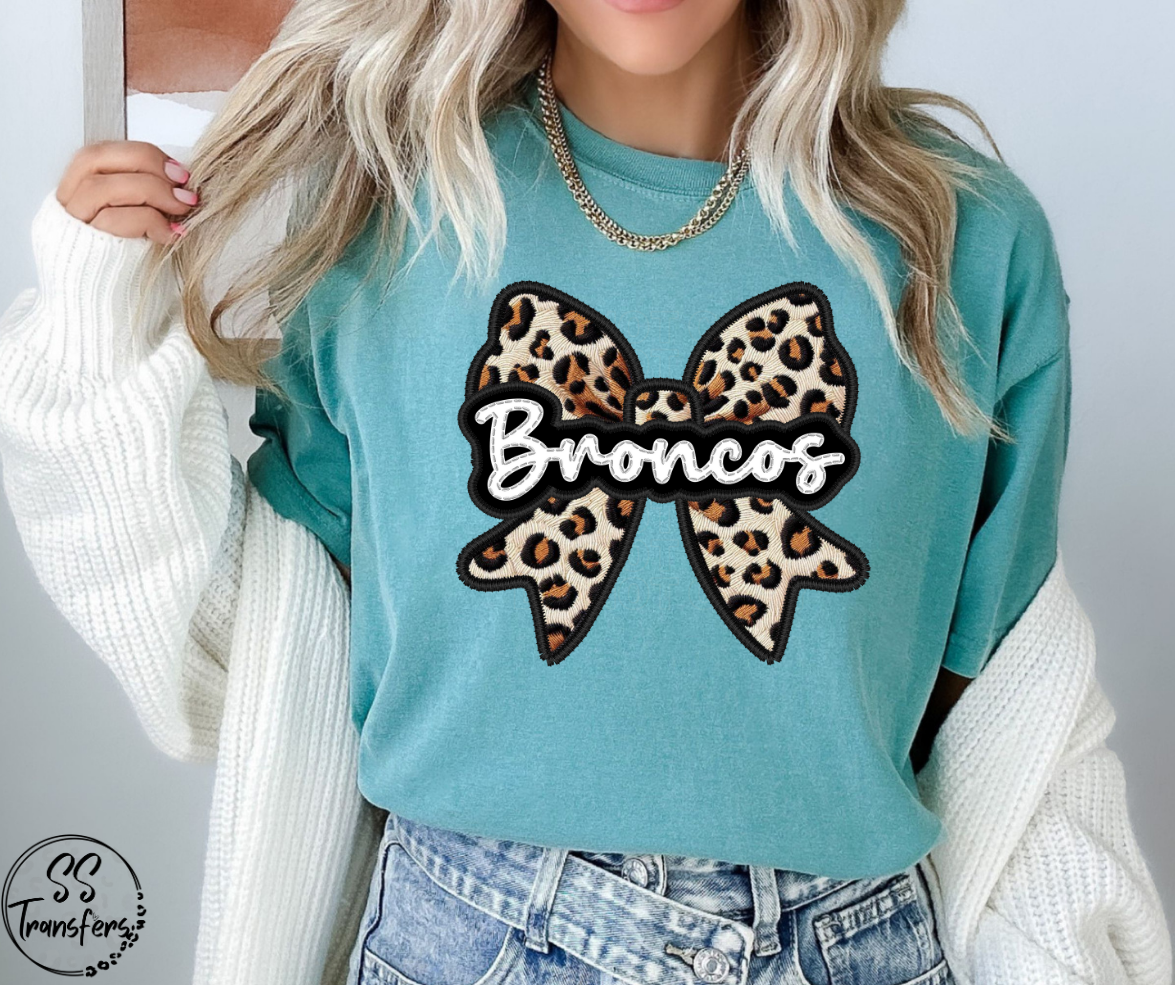 Faux Embroidered Leopard Bow Mascots (Multiple Teams) DTF Transfer