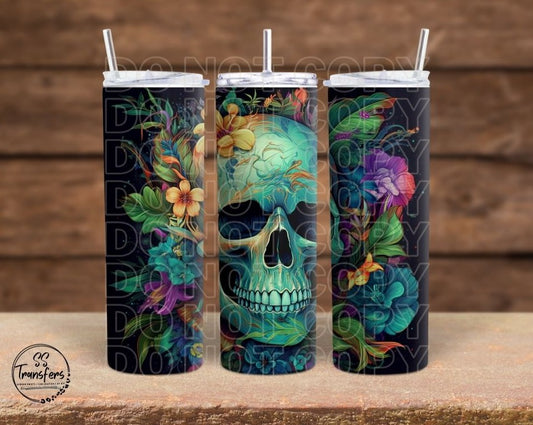 Turquoise Skull With Flowers Sub Tumbler Transfer