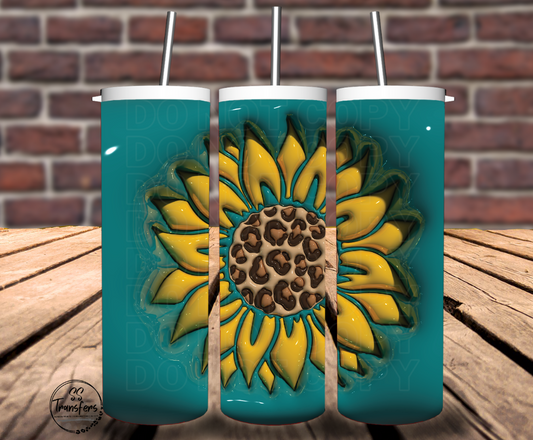 Inflated Teal Sunflower Leopard Sub Tumbler Transfer
