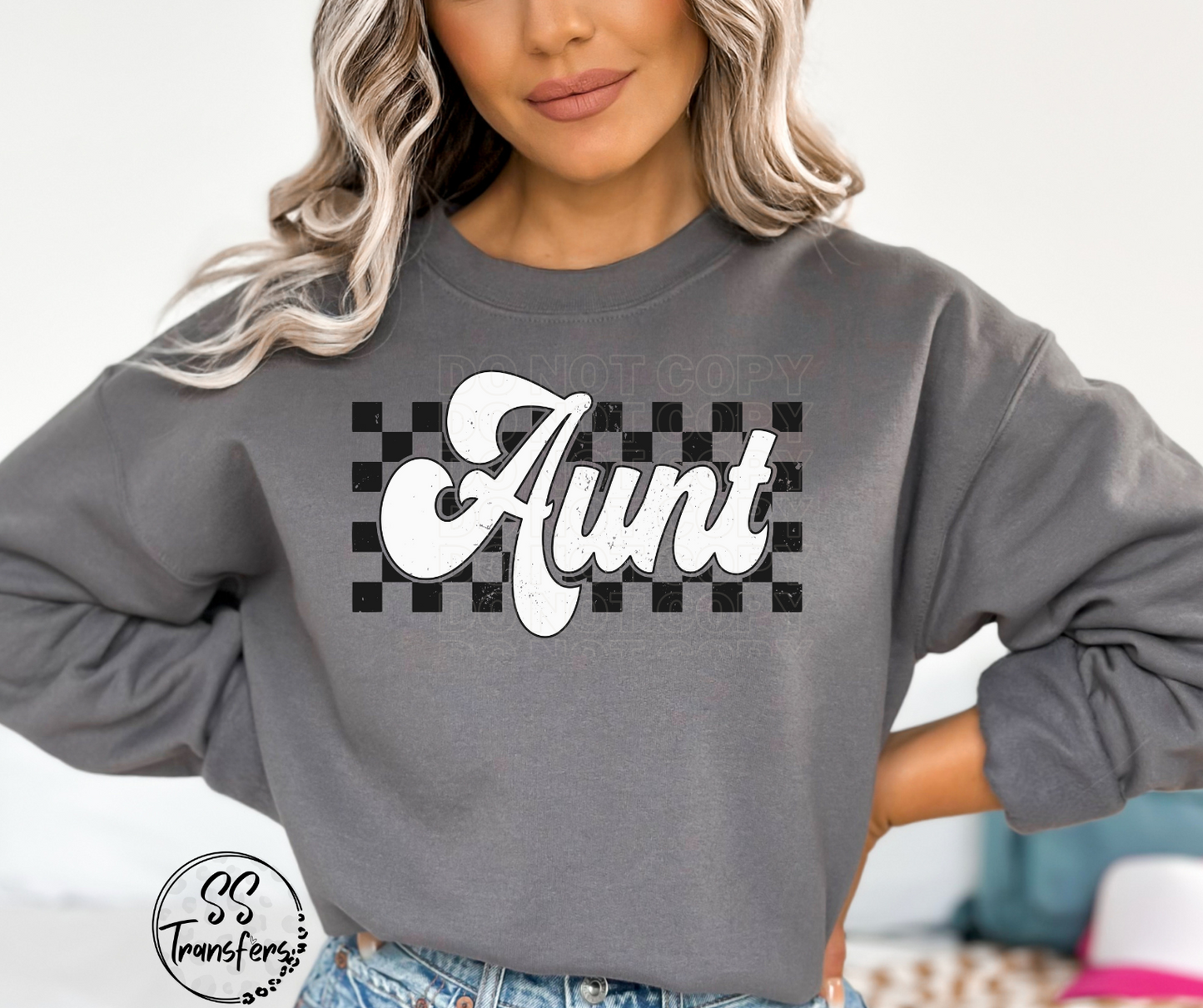 Checkered Aunt (Multiple Colors) DTF Transfer