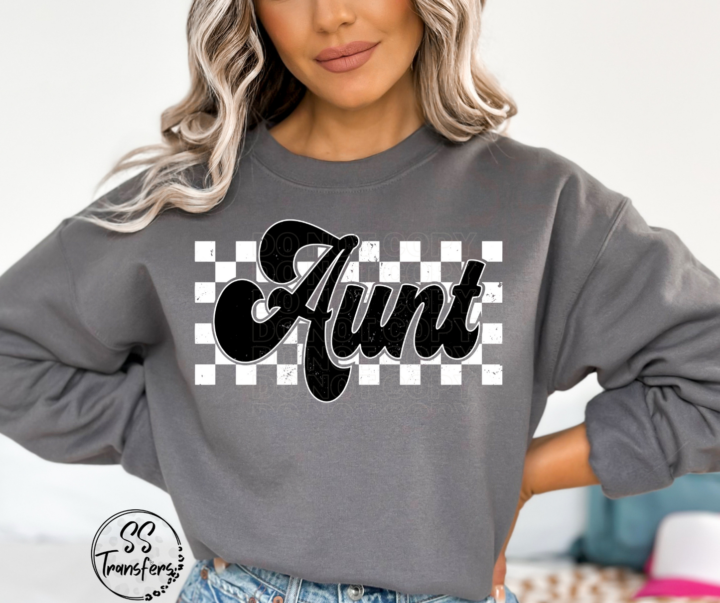 Checkered Aunt (Multiple Colors) DTF Transfer