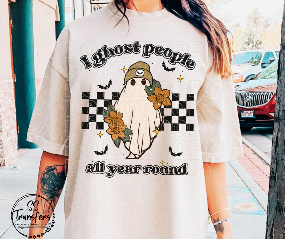 I Ghost People Checkered Flowers DTF Transfer