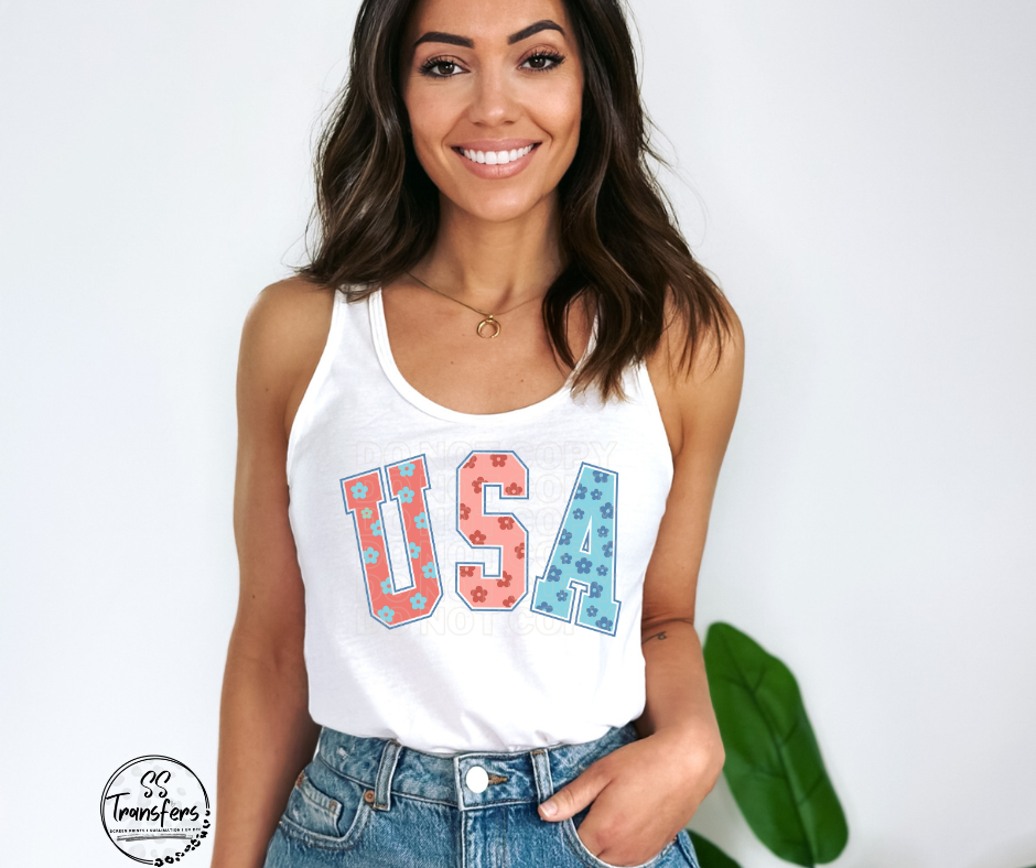 USA Retro Flowers DTF Transfer