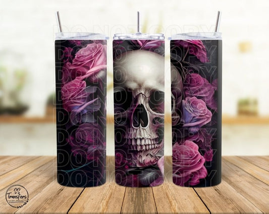 Skull With Pink Roses Sub Tumbler Transfer