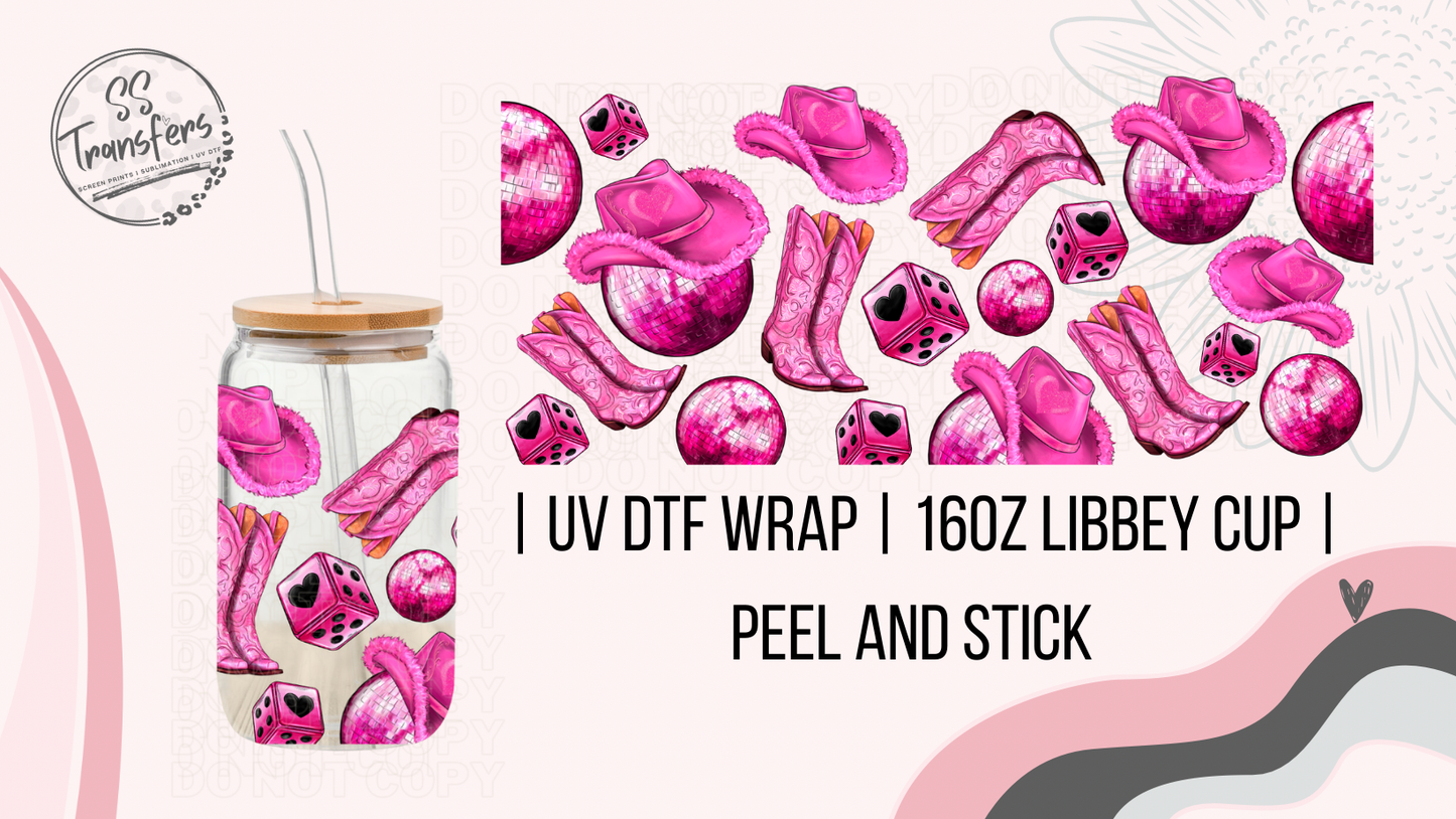 Pink Hat Disco Ball And Boots Libbey UV Wrap