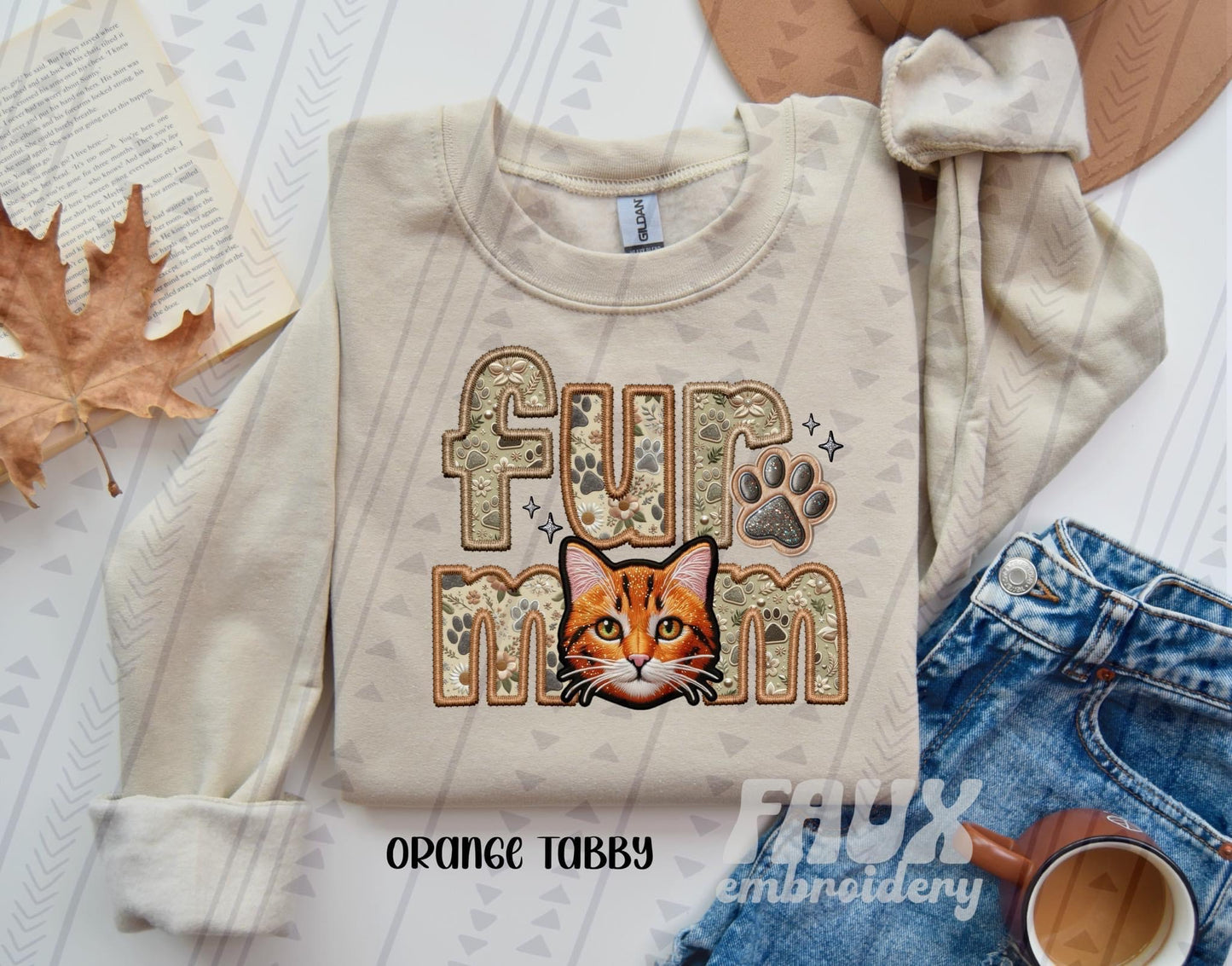 Fur Mom Cat Faux Embroidered (Multiple Breeds) DTF Transfer