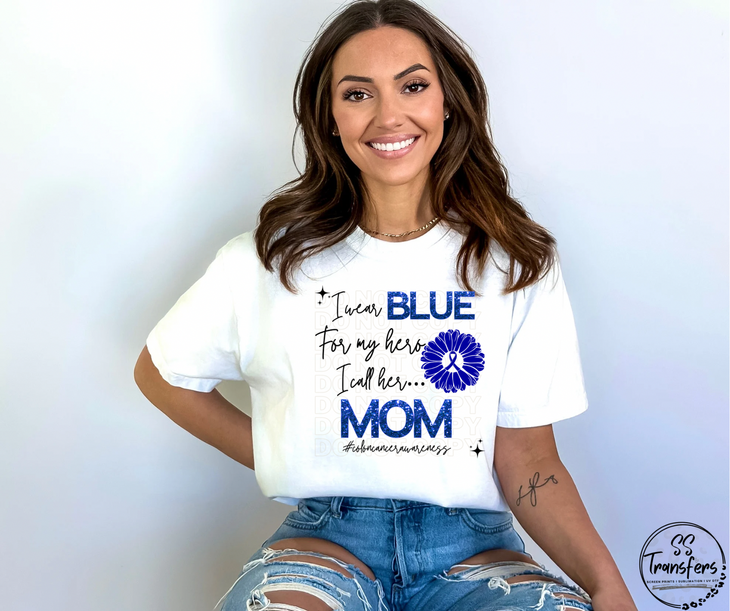 Colon Cancer Blue Sequins My Hero….(multiple options) DTF Transfer