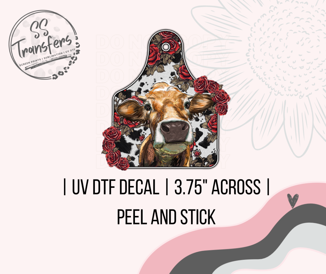 Floral Cow Tag UV Decal