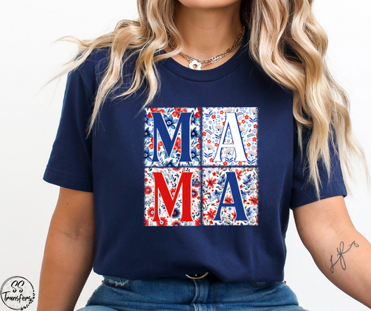 Red, White, Blue Mama Block Letters DTF Transfer
