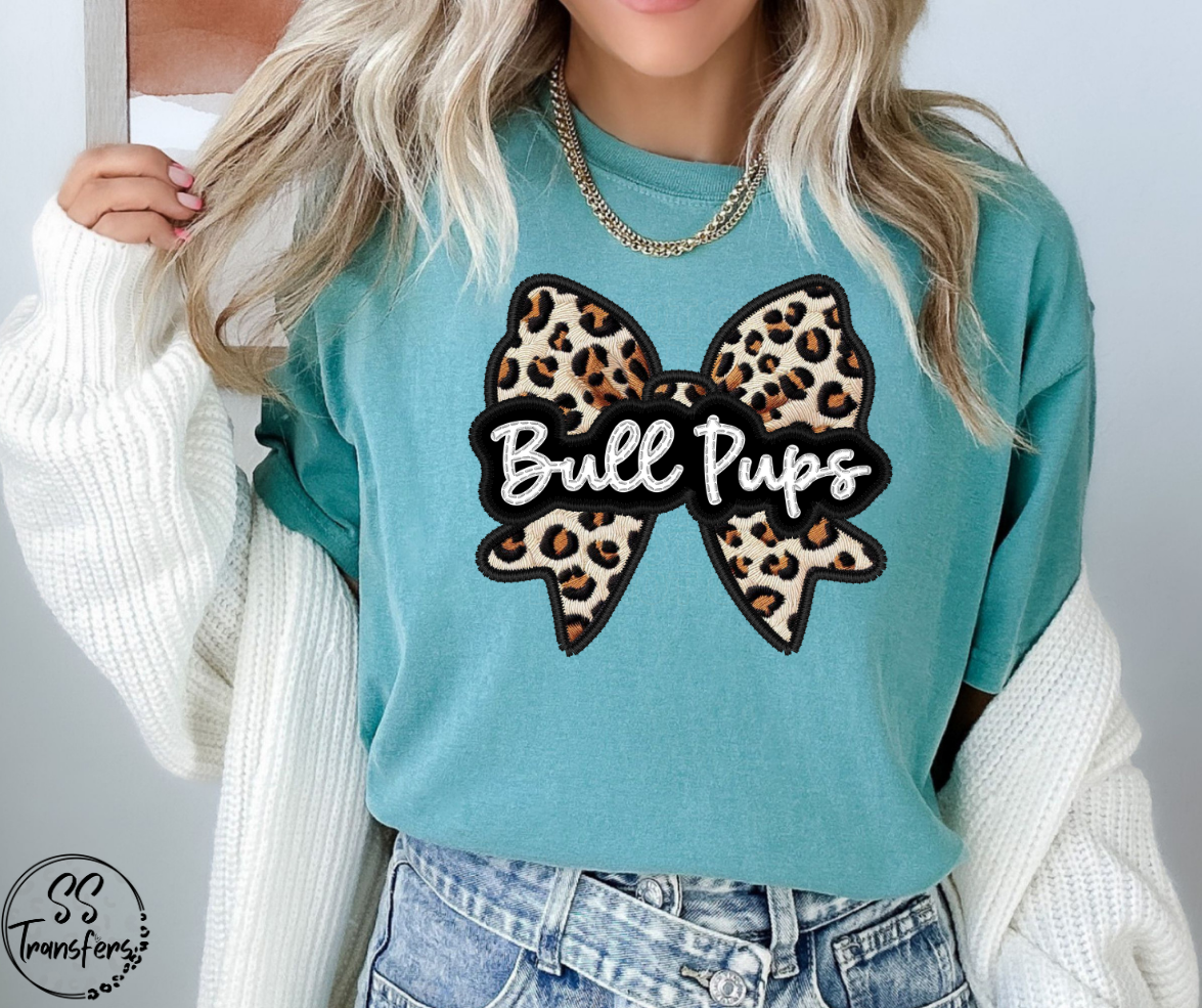 Faux Embroidered Leopard Bow Mascots (Multiple Teams) DTF Transfer