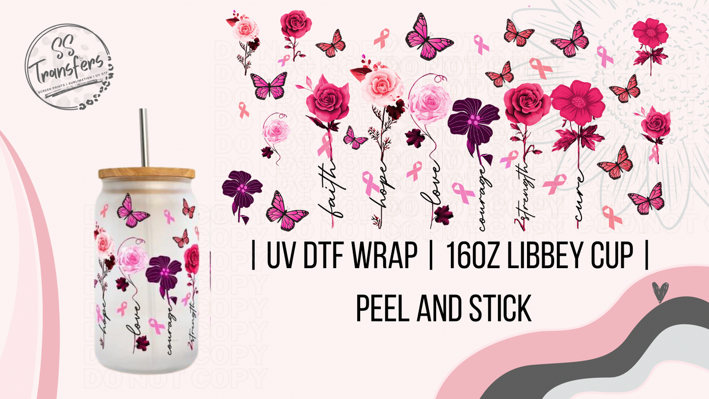 Pink Flowers Awareness Libbey UV Wrap