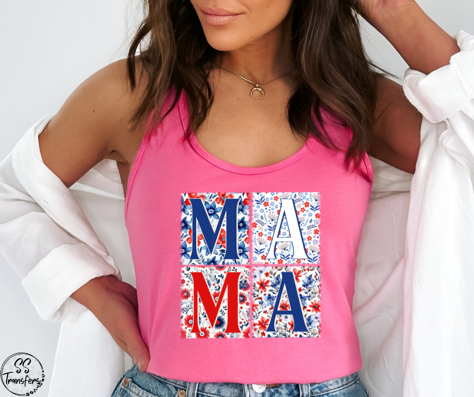 Red, White, Blue Mama Block Letters DTF Transfer