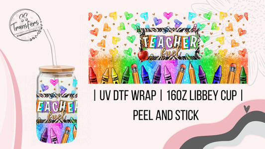 Rainbow Leopard Crayon Teacher Libbey UV Wrap