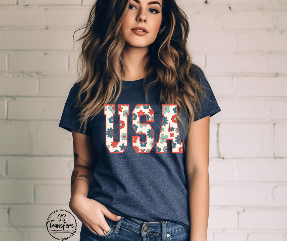 USA Floral Print DTF Transfer