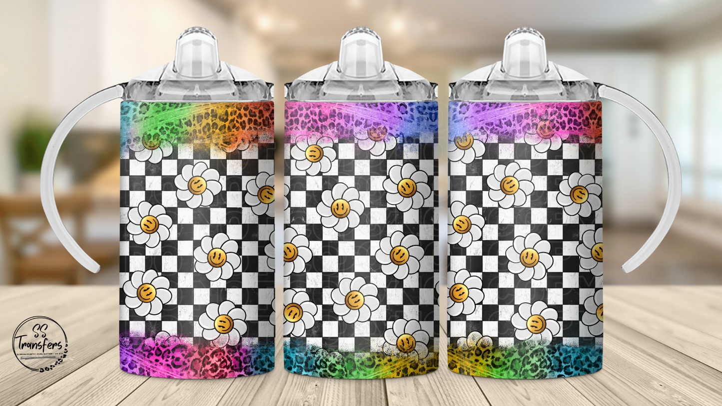 Checkered Flowers 12oz Sippy/Flip Top Tumbler UV Wrap